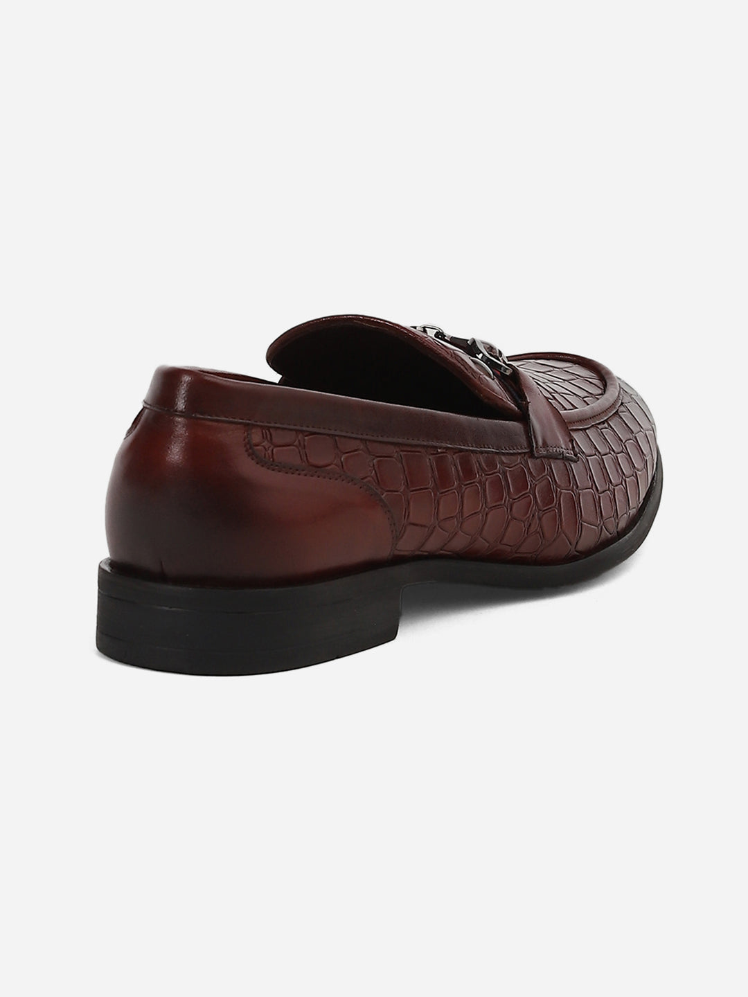 Men Brown Slip-On Genuine Leather Croco Print Penny Loafers