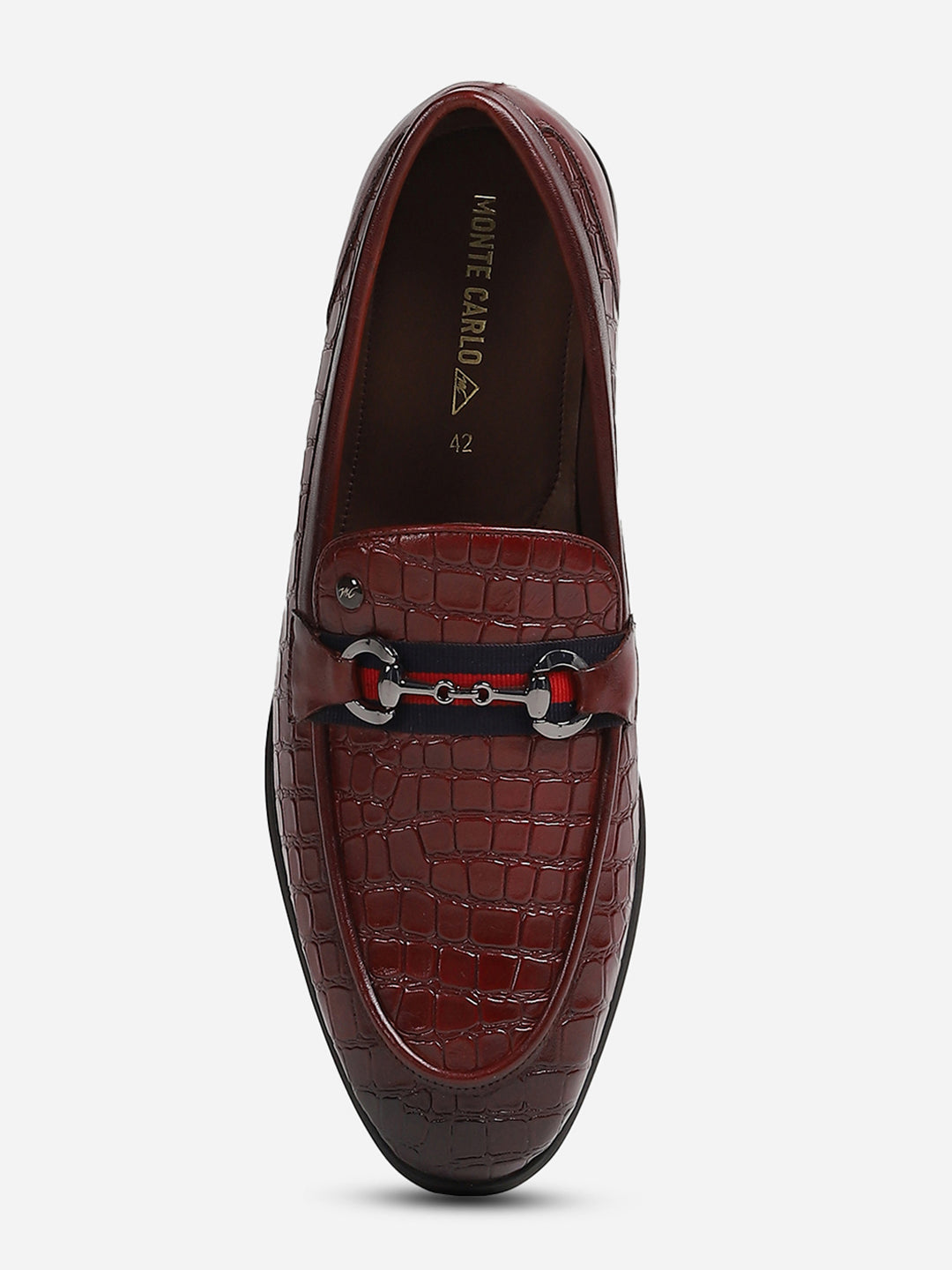 Men Brown Slip-On Genuine Leather Croco Print Penny Loafers
