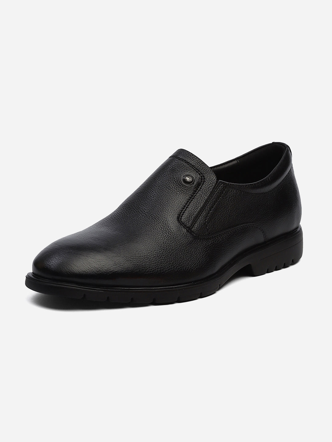 Men Black Solid Slip on Genuine Leather Formal Shoes