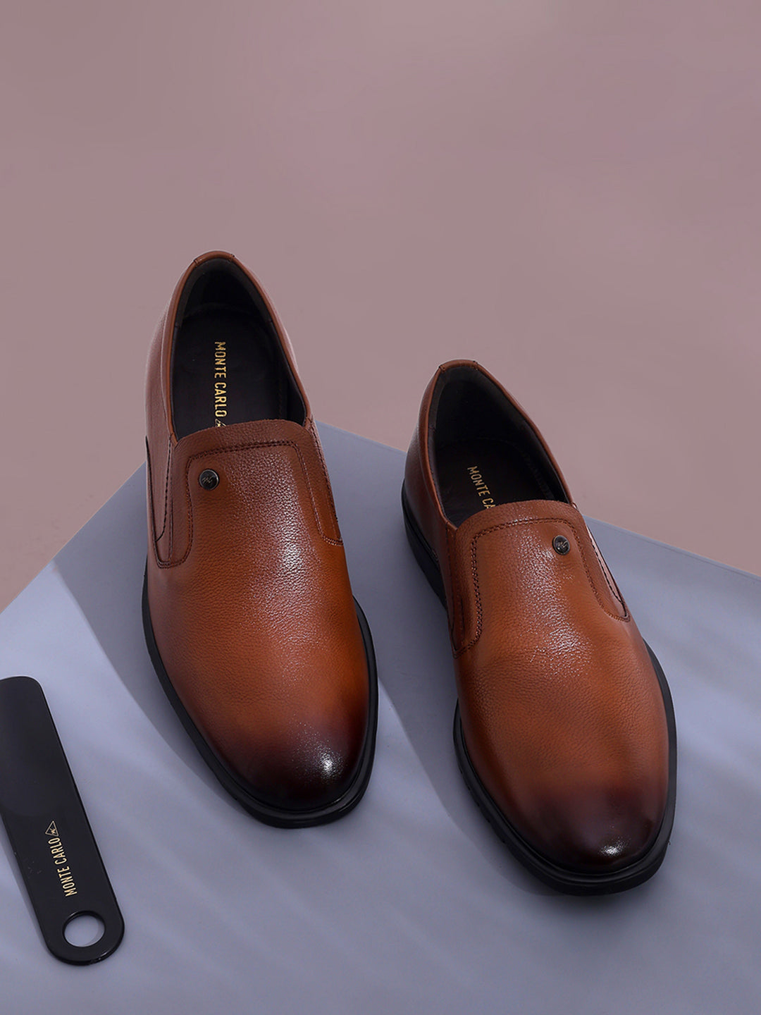 Men Tan Solid Slip on Genuine Leather Formal Shoes