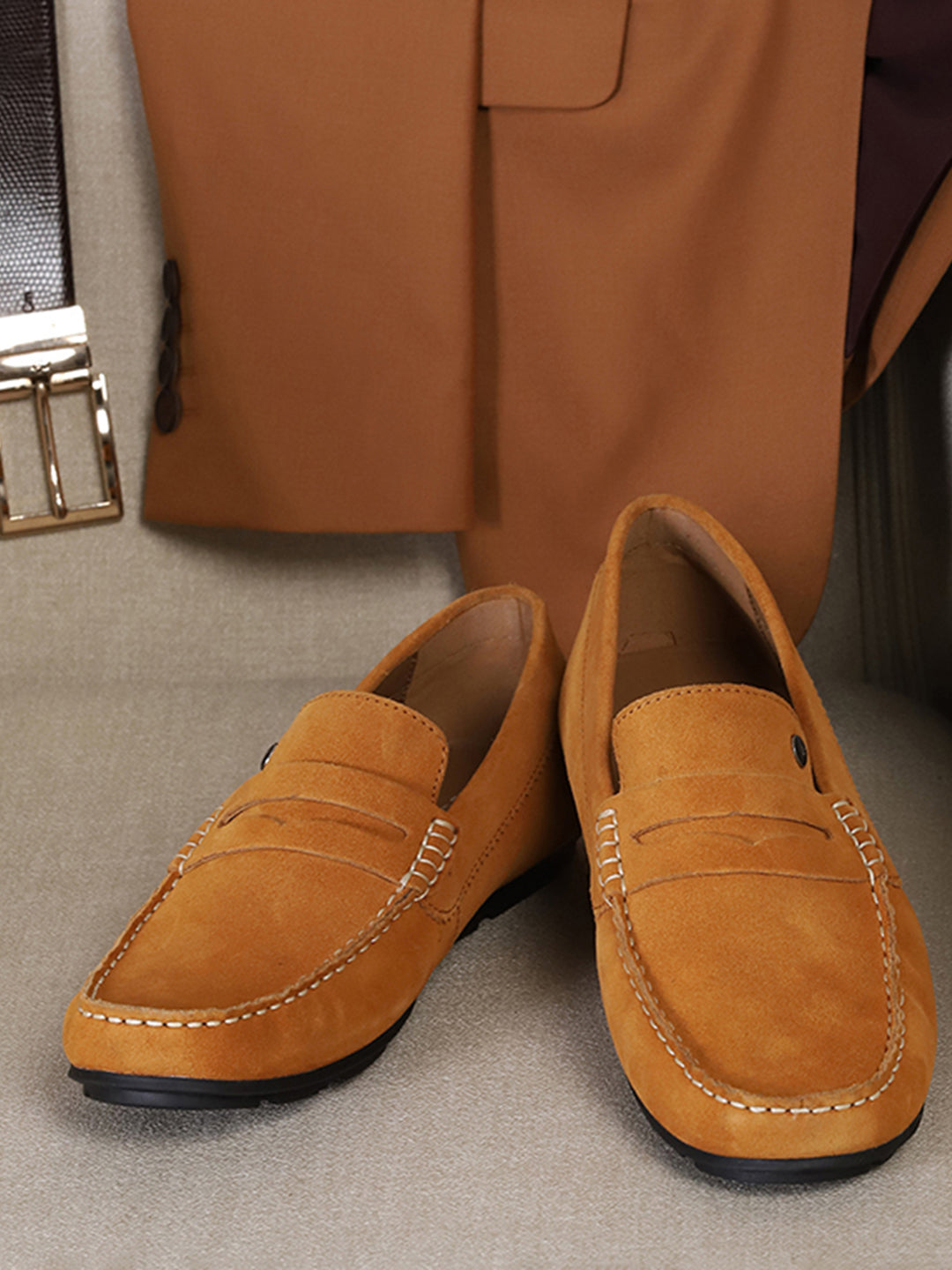 Men Tan Slip-On Genuine Leather Loafer