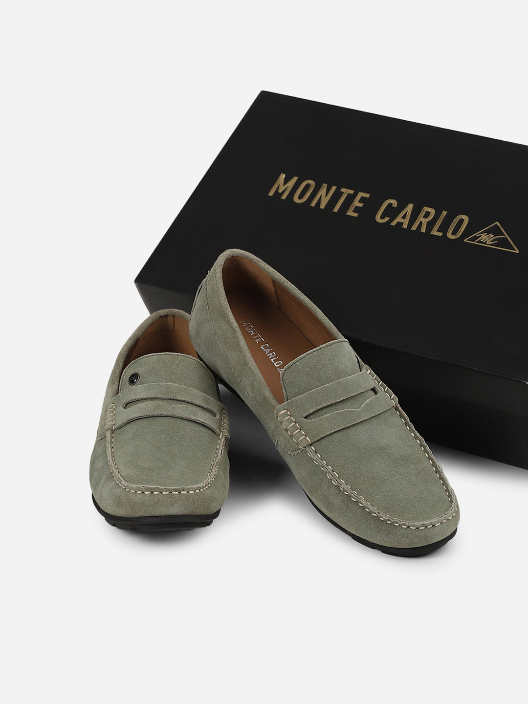 Men Grey Slip-On Genuine Leather Loafer