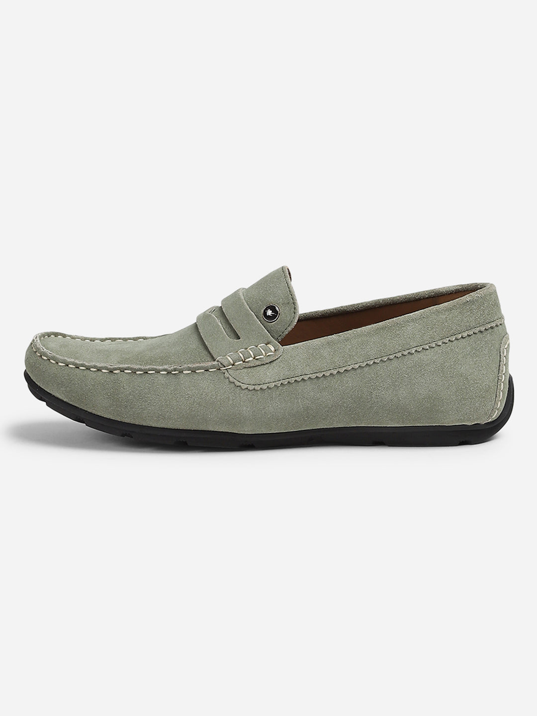 Men Grey Slip-On Genuine Leather Loafer