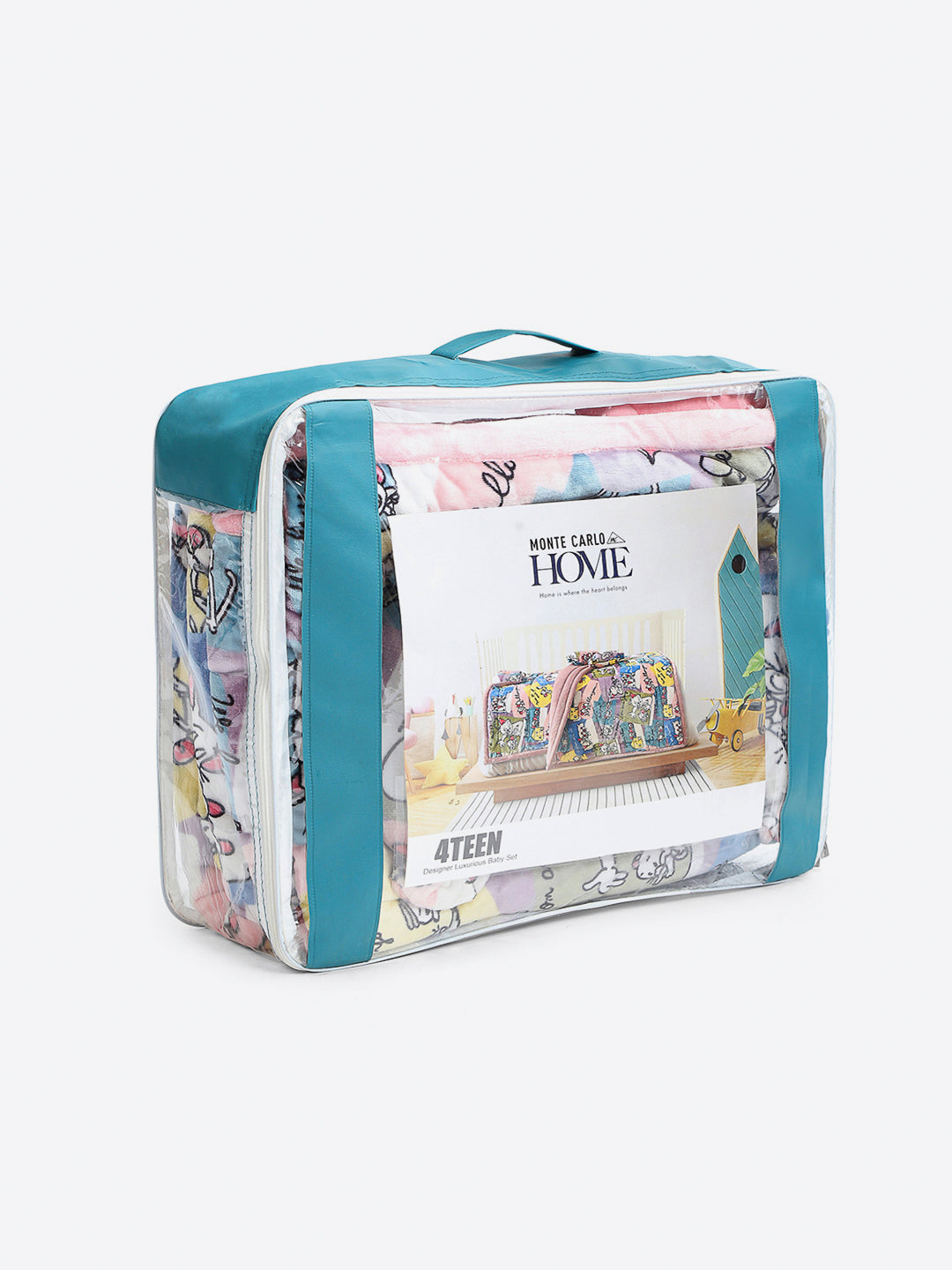 Printed Baby Blanket 3 Ply, 1609 GSM 5Pcs Set (1 Baby Comforter, 1 Bedsheet, 1 Neck Pillow & 2 Bolster)