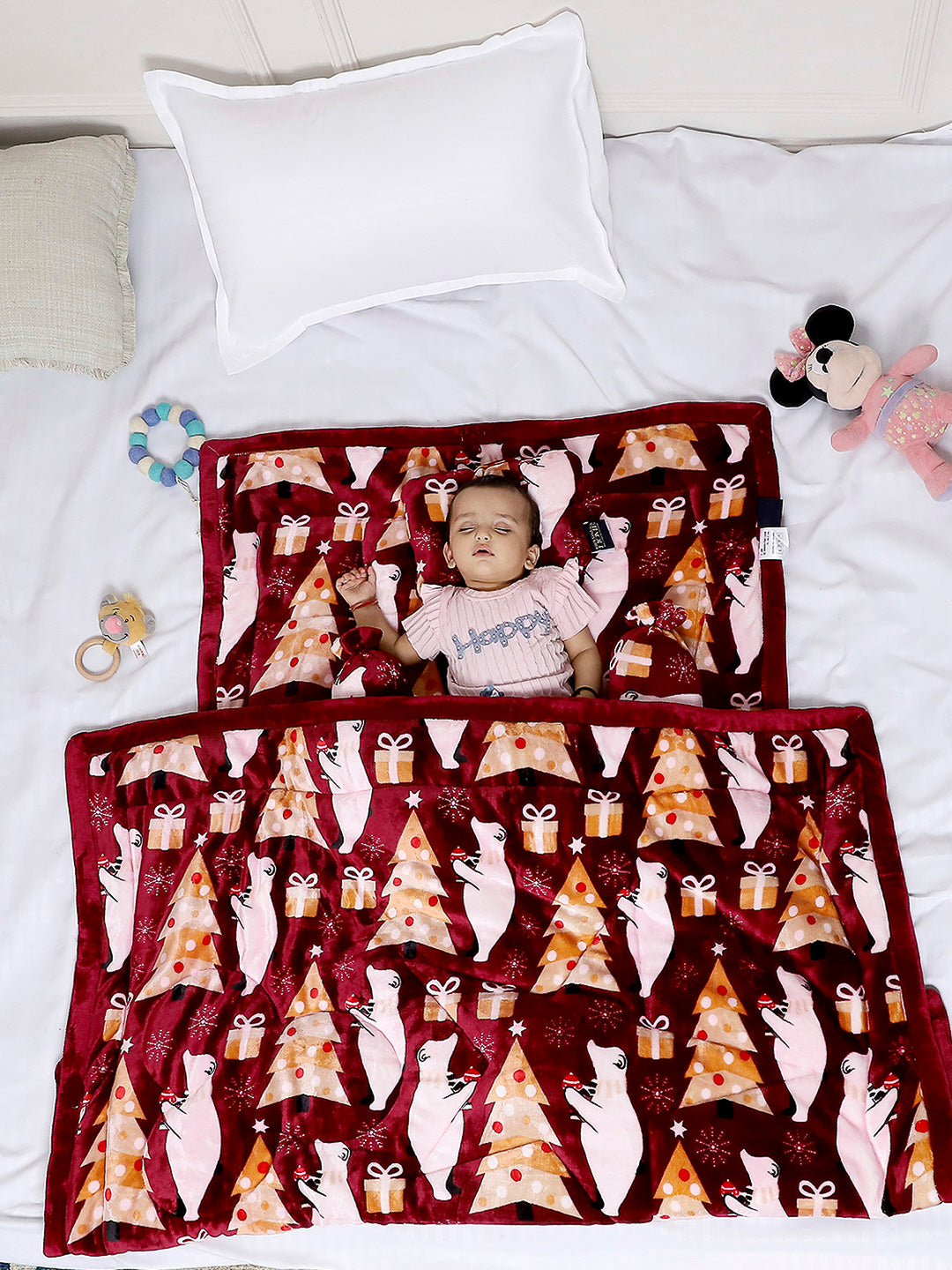 Printed Baby Blanket 3 Ply, 1609 GSM 5Pcs Set (1 Baby Comforter, 1 Bedsheet, 1 Neck Pillow & 2 Bolster)