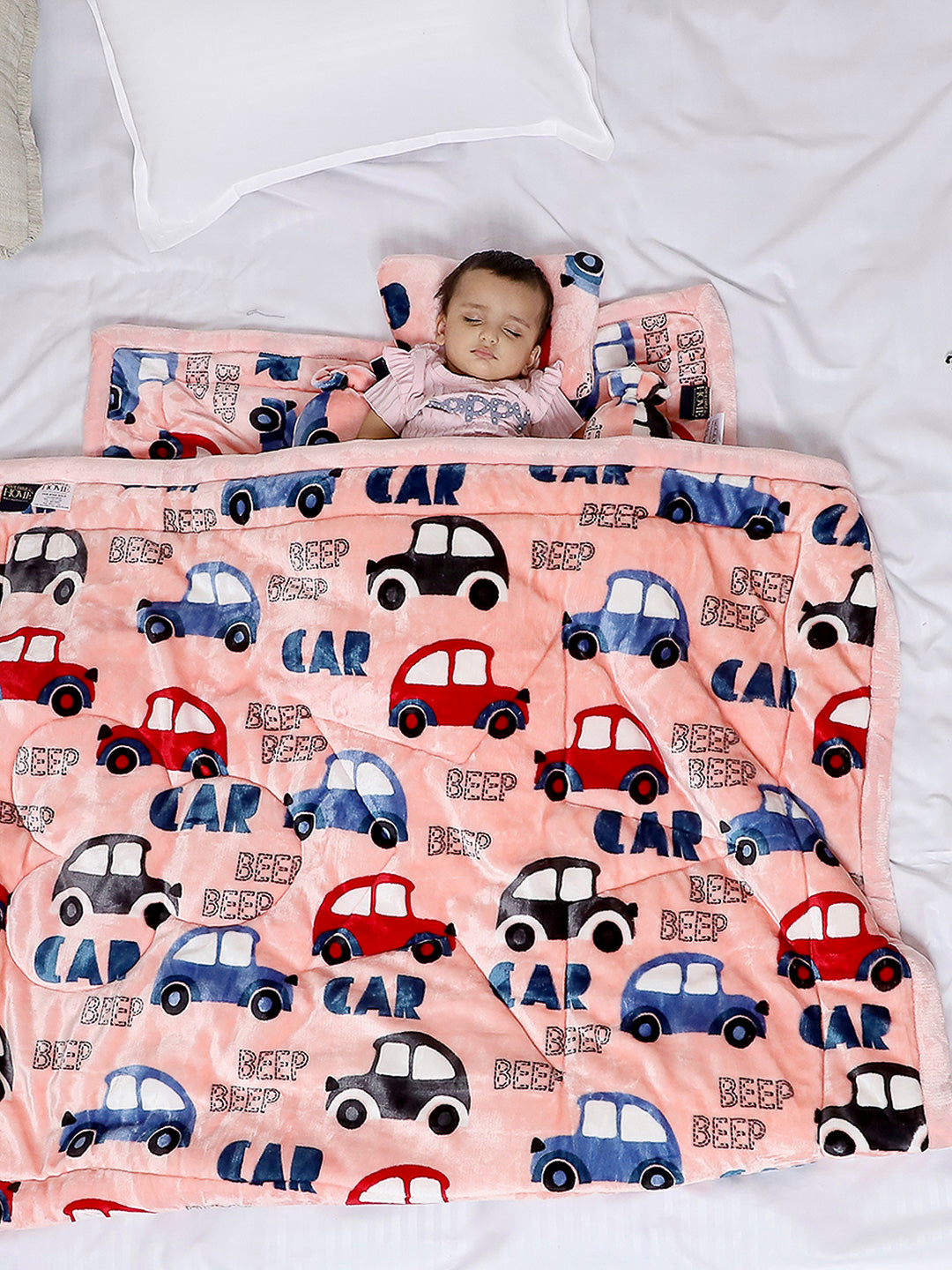 Printed Baby Blanket 3 Ply, 1609 GSM 5Pcs Set (1 Baby Comforter, 1 Bedsheet, 1 Neck Pillow & 2 Bolster)