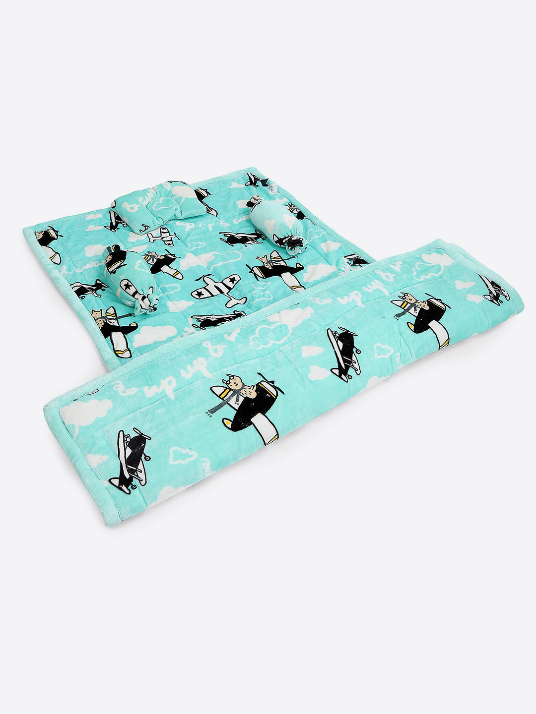 Printed Baby Blanket 3 Ply, 1609 GSM 5Pcs Set (1 Baby Comforter, 1 Bedsheet, 1 Neck Pillow & 2 Bolster)