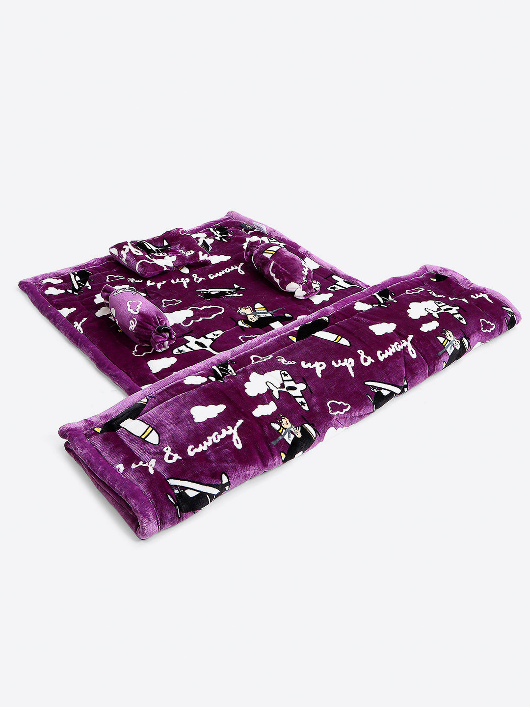 Printed Baby Blanket 3 Ply, 1609 GSM 5Pcs Set (1 Baby Comforter, 1 Bedsheet, 1 Neck Pillow & 2 Bolster)