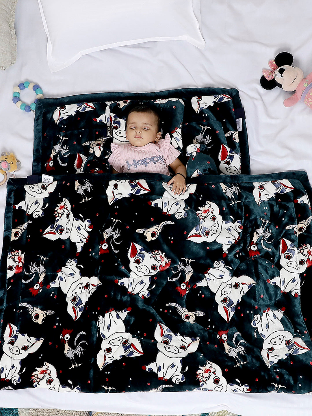 Printed Baby Blanket 3 Ply, 1609 GSM 5Pcs Set (1 Baby Comforter, 1 Bedsheet, 1 Neck Pillow & 2 Bolster)