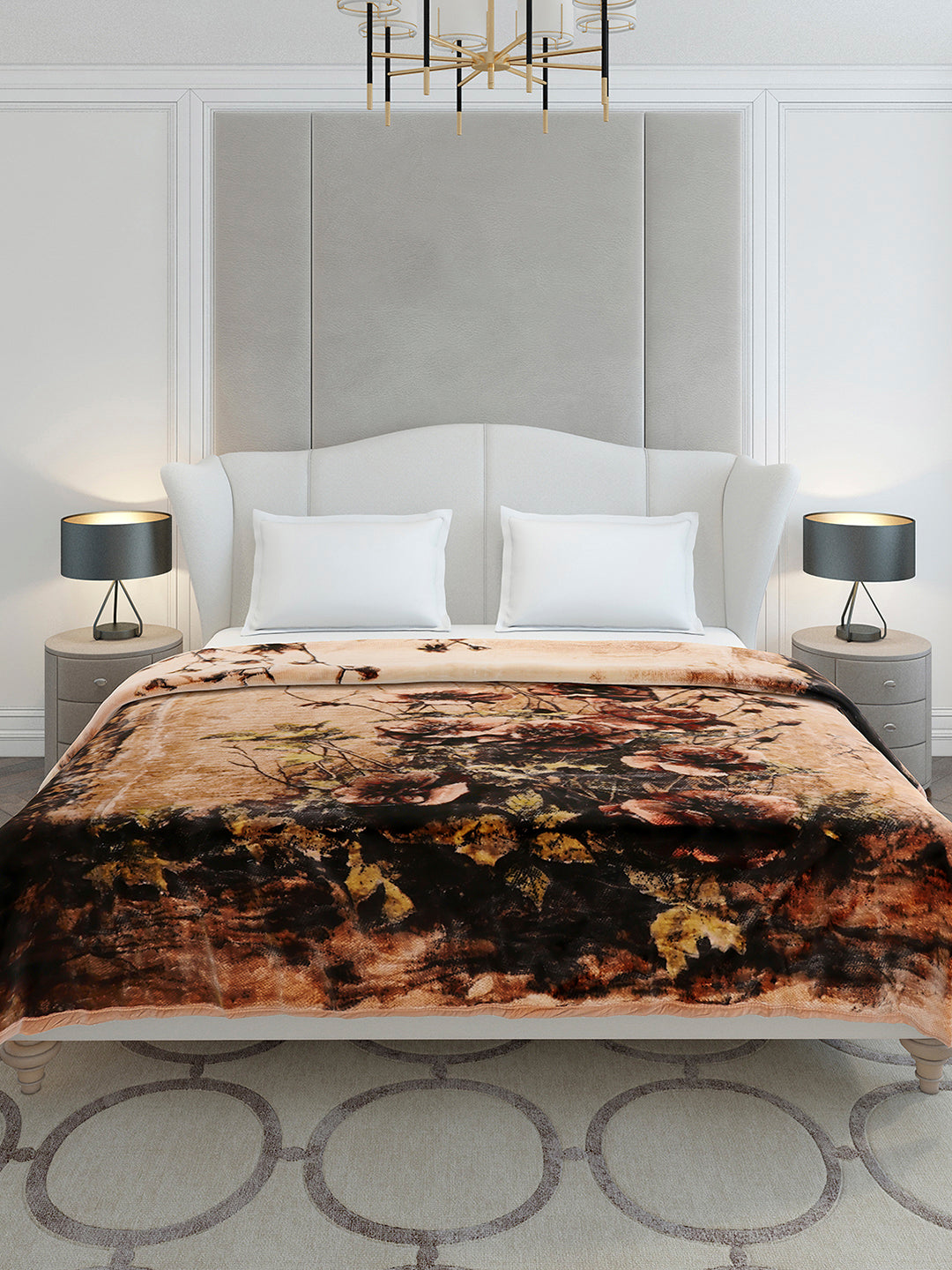 Floral Printed Double Bed 2 Ply, 947 GSM Blanket for Heavy Winter - (Bandhan) with Fragrance