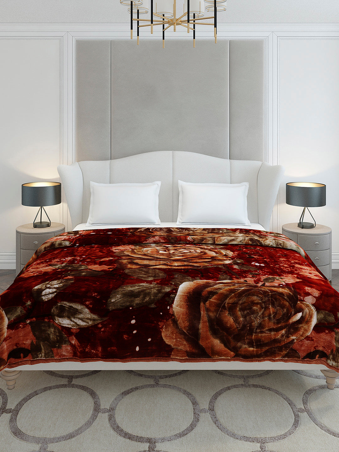 Floral Printed Double Bed 2 Ply, 947 GSM Blanket for Heavy Winter - (Bandhan) with Fragrance