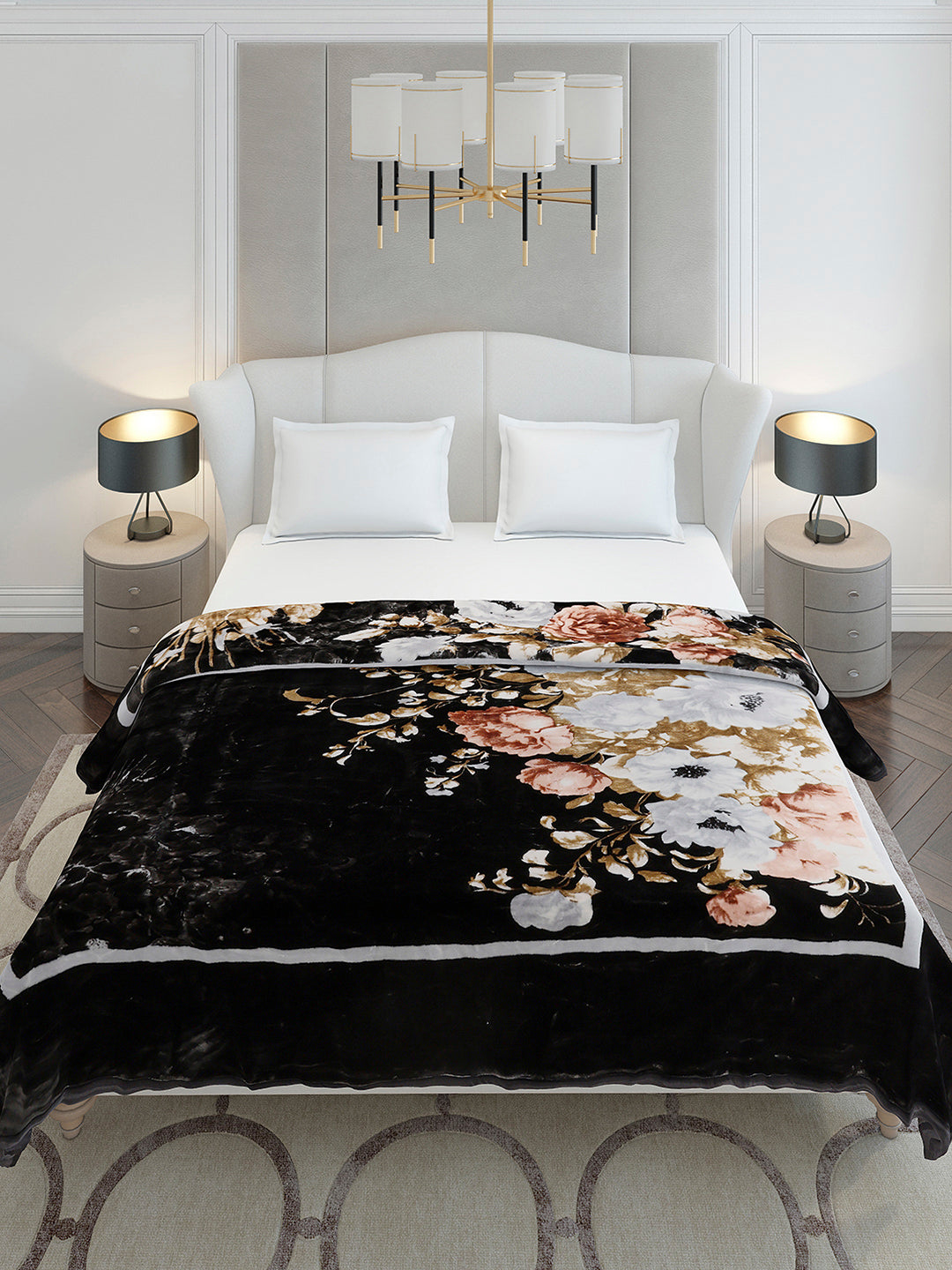 Floral Printed Double Bed 2 Ply, 947 GSM Blanket for Heavy Winter - (Bandhan) with Fragrance