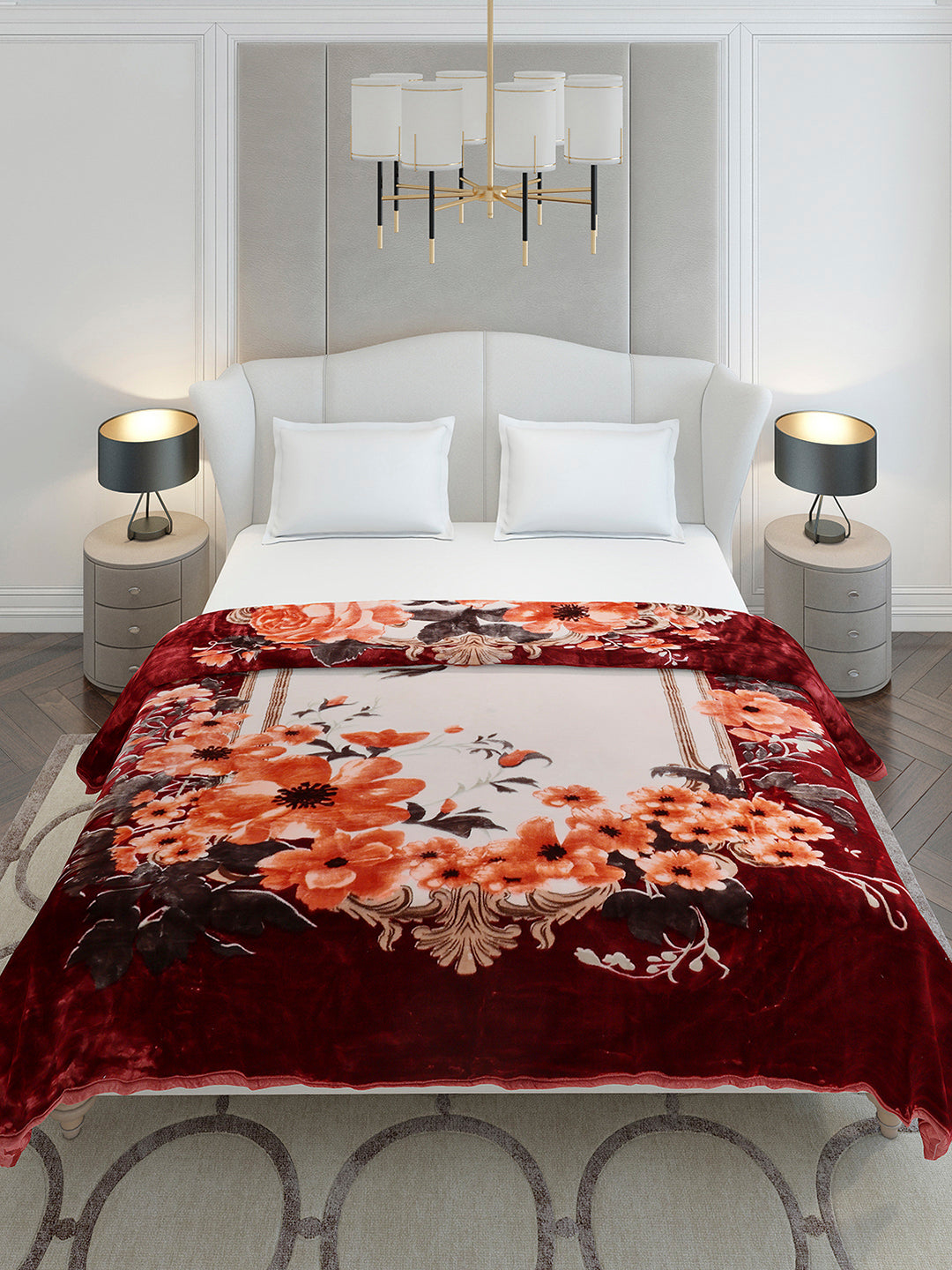Floral Printed Double Bed 2 Ply, 947 GSM Blanket for Heavy Winter - (Bandhan) with Fragrance