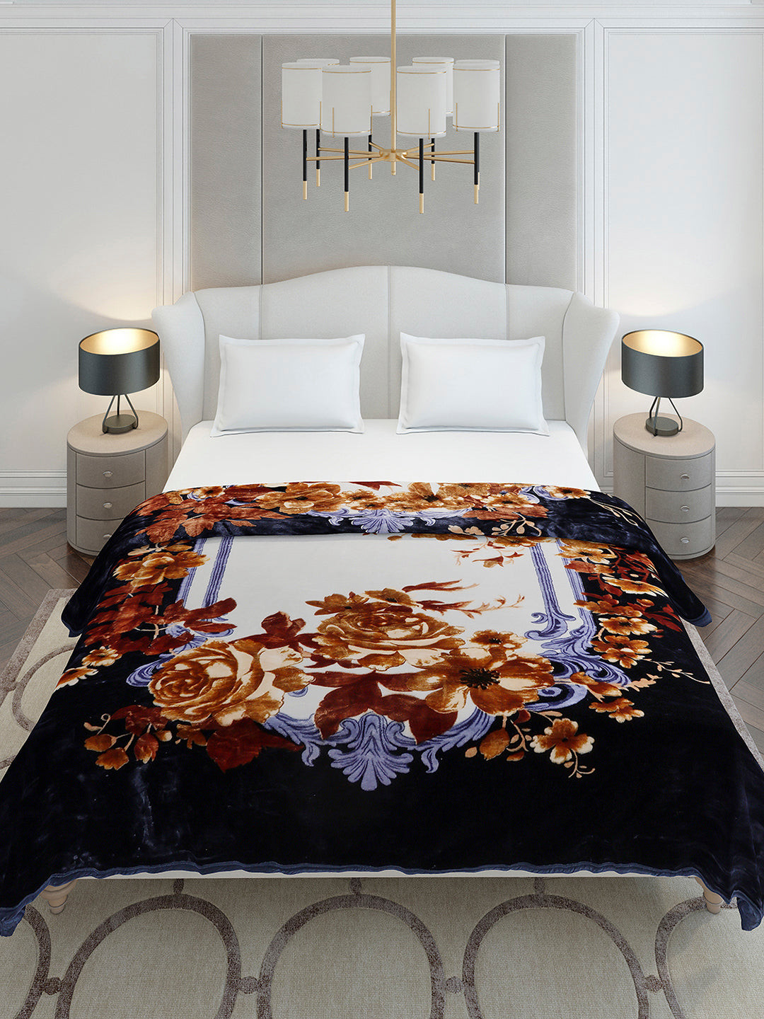 Floral Printed Double Bed 2 Ply, 947 GSM Blanket for Heavy Winter - (Bandhan) with Fragrance