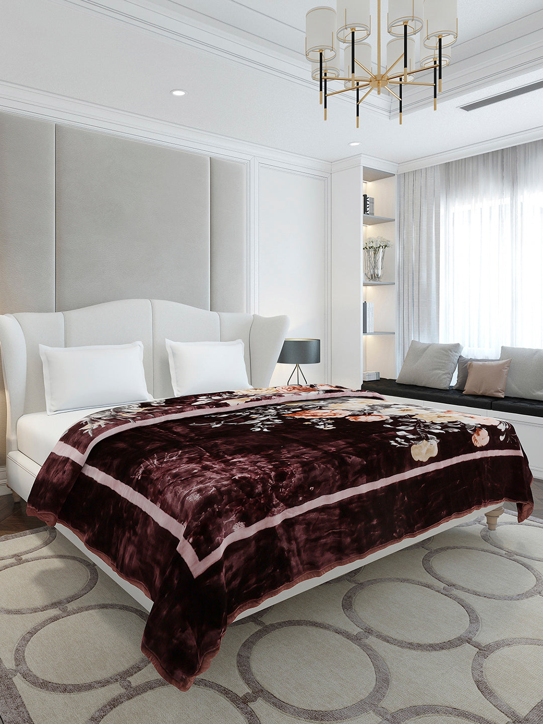 Floral Printed Double Bed 2 Ply, 947 GSM Blanket for Heavy Winter - (Bandhan) with Fragrance