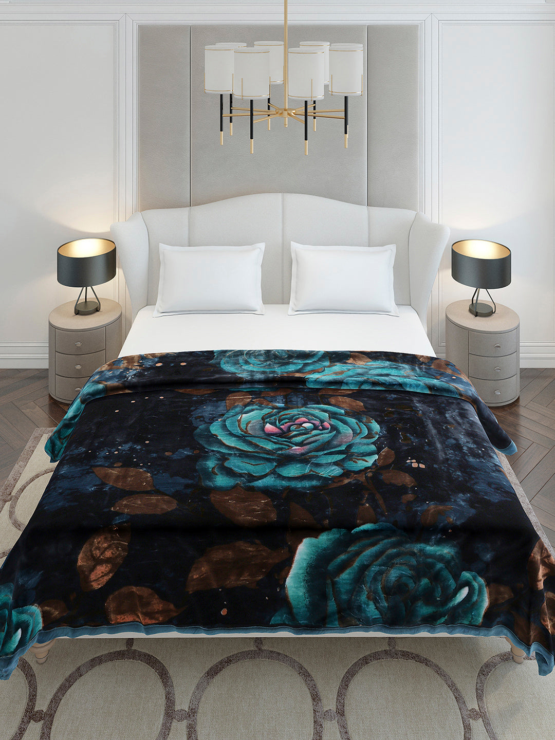 Floral Printed Double Bed 2 Ply, 947 GSM Blanket for Heavy Winter - (Bandhan) with Fragrance