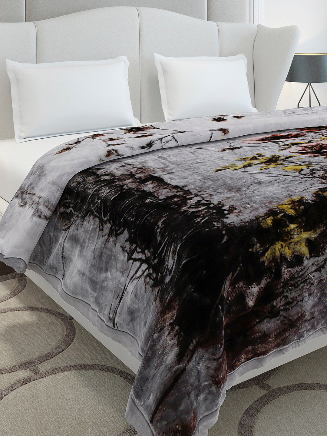 Floral Printed Double Bed 2 Ply, 947 GSM Blanket for Heavy Winter - (Bandhan) with Fragrance