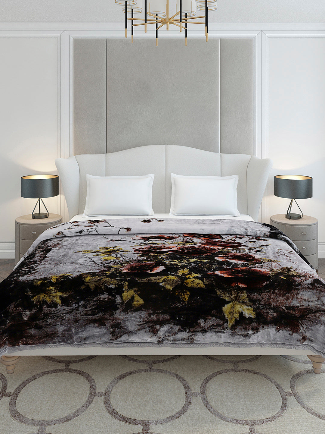 Floral Printed Double Bed 2 Ply, 947 GSM Blanket for Heavy Winter - (Bandhan) with Fragrance