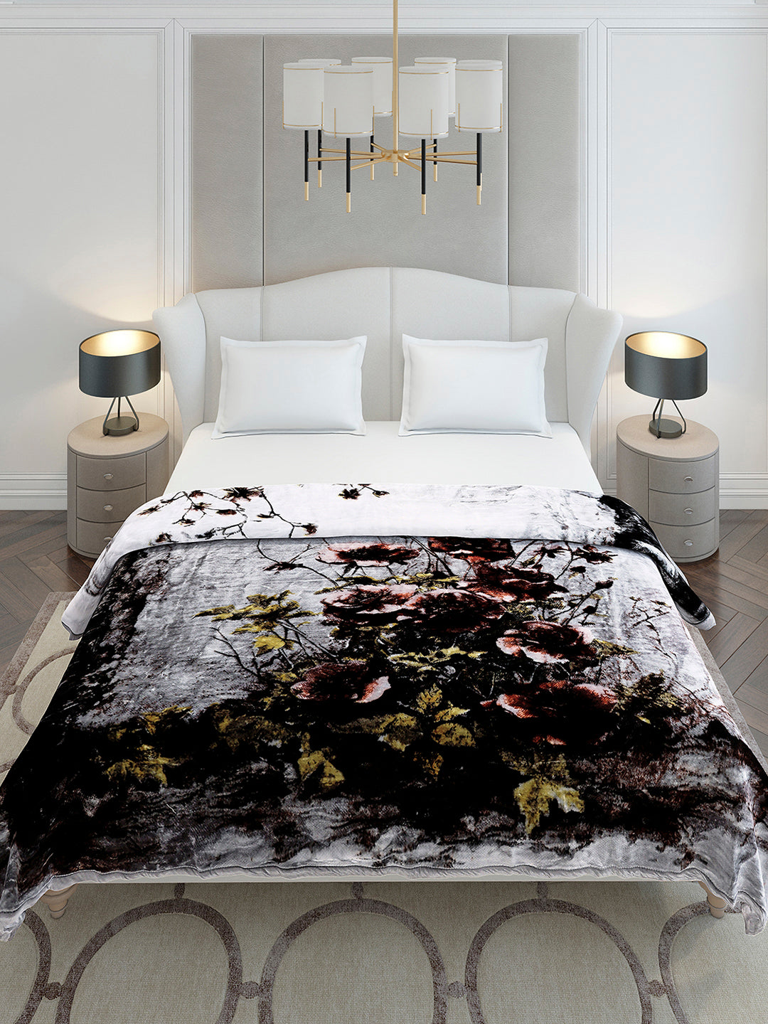 Floral Printed Double Bed 2 Ply, 947 GSM Blanket for Heavy Winter - (Bandhan) with Fragrance