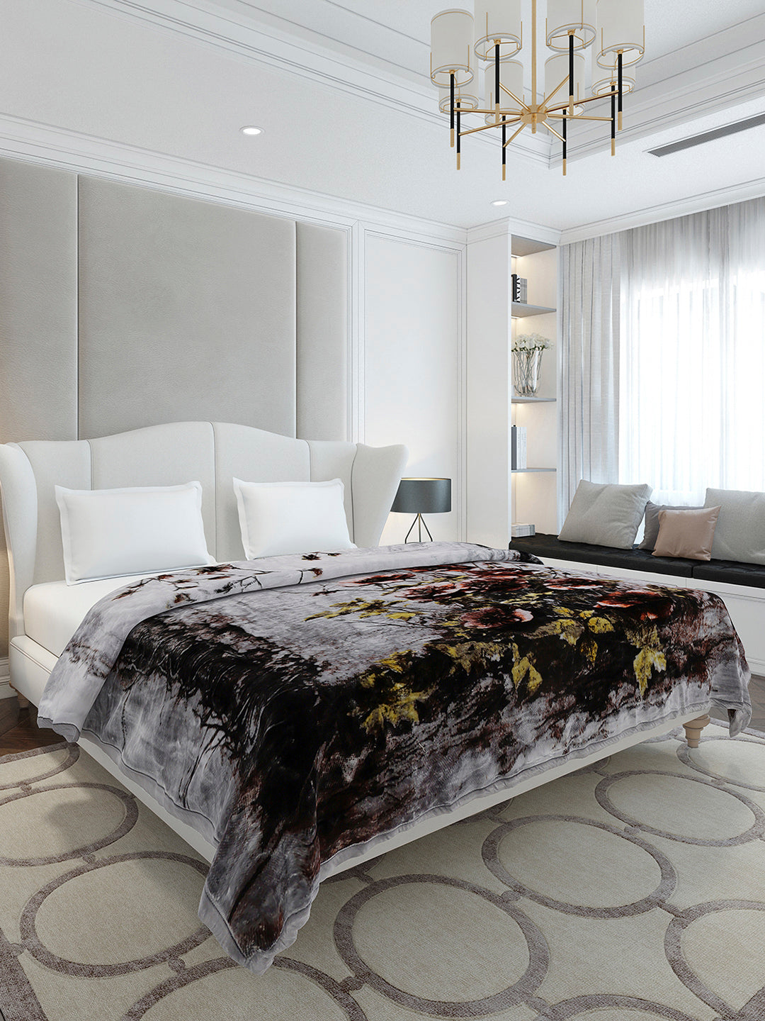 Floral Printed Double Bed 2 Ply, 947 GSM Blanket for Heavy Winter - (Bandhan) with Fragrance