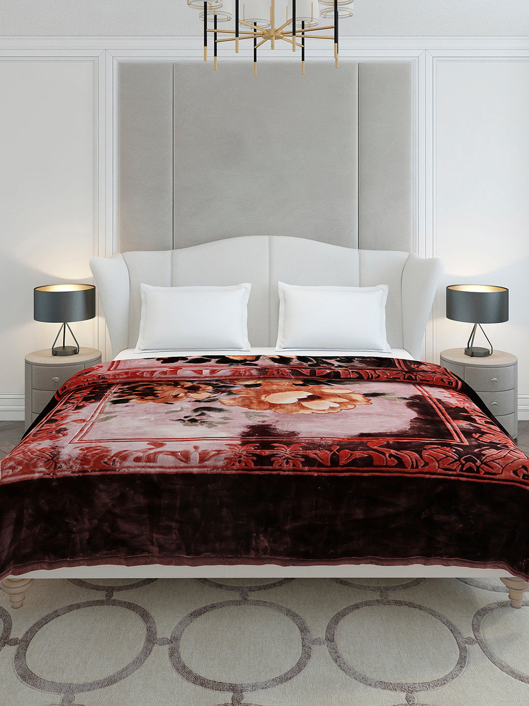 Floral Printed Double Bed 2 Ply, 947 GSM Blanket for Heavy Winter - (Bandhan) with Fragrance