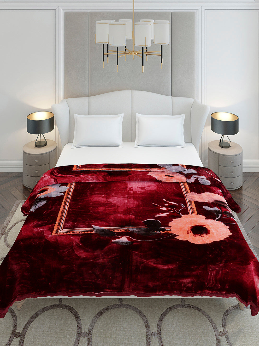 Floral Printed Double Bed 2 Ply, 947 GSM Blanket for Heavy Winter - (Bandhan) with Fragrance