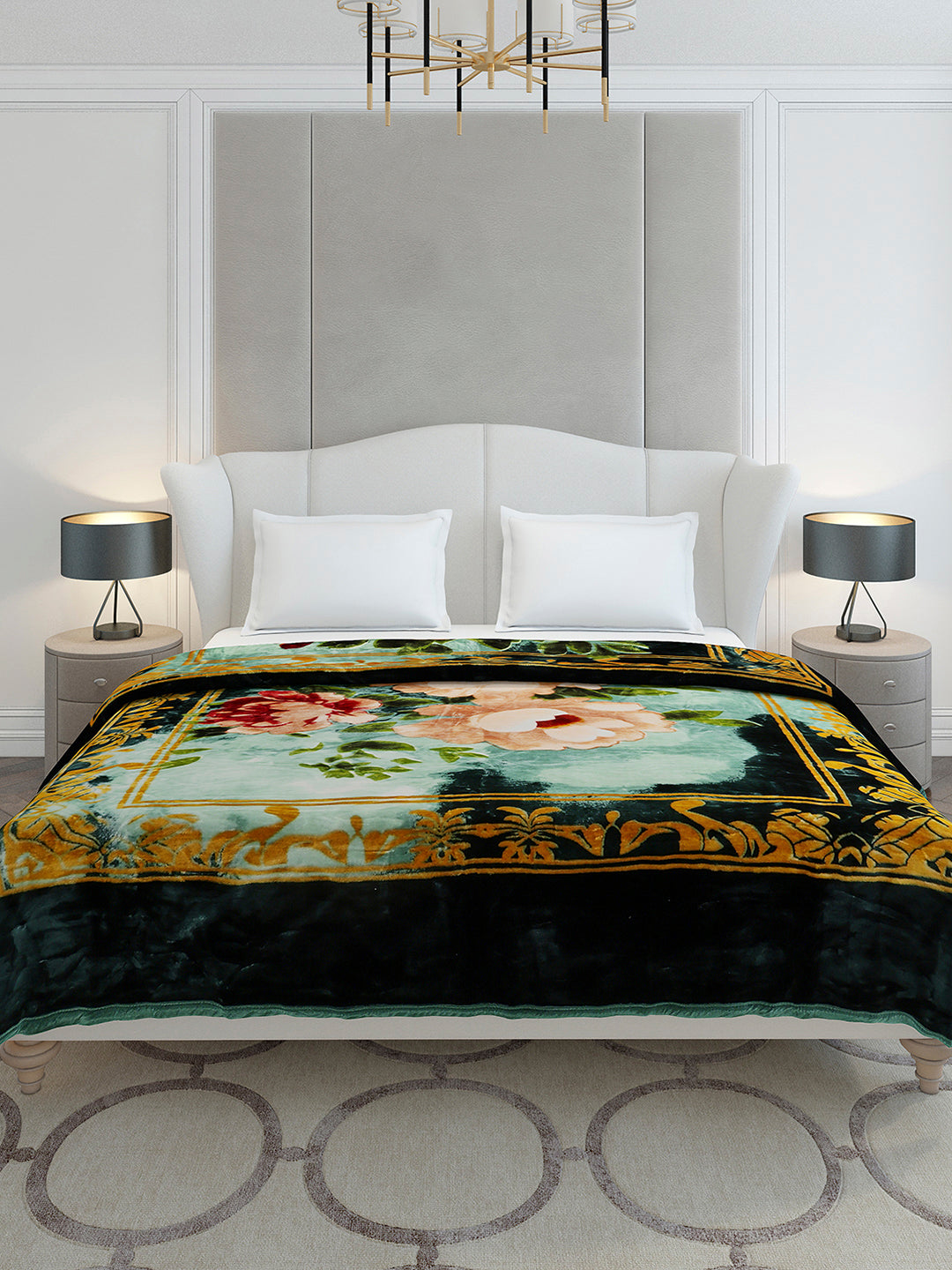 Floral Printed Double Bed 2 Ply, 947 GSM Blanket for Heavy Winter - (Bandhan) with Fragrance