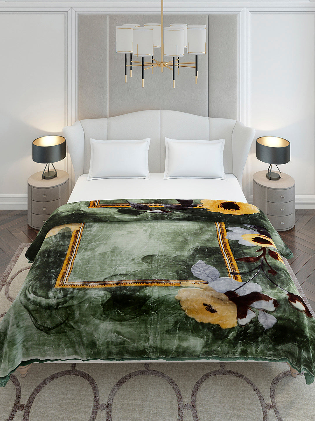 Floral Printed Double Bed 2 Ply, 947 GSM Blanket for Heavy Winter - (Bandhan) with Fragrance