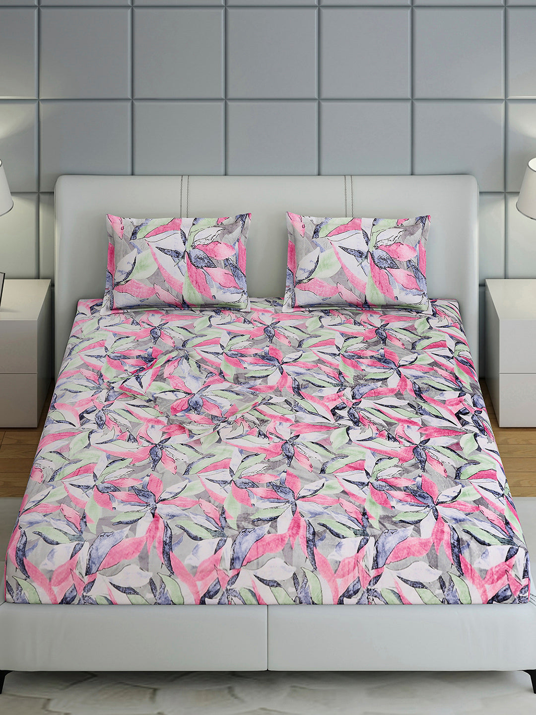 349 GSM Polyester King Bed 1 Bedsheet with 2 Pillow Cover (Carnival)