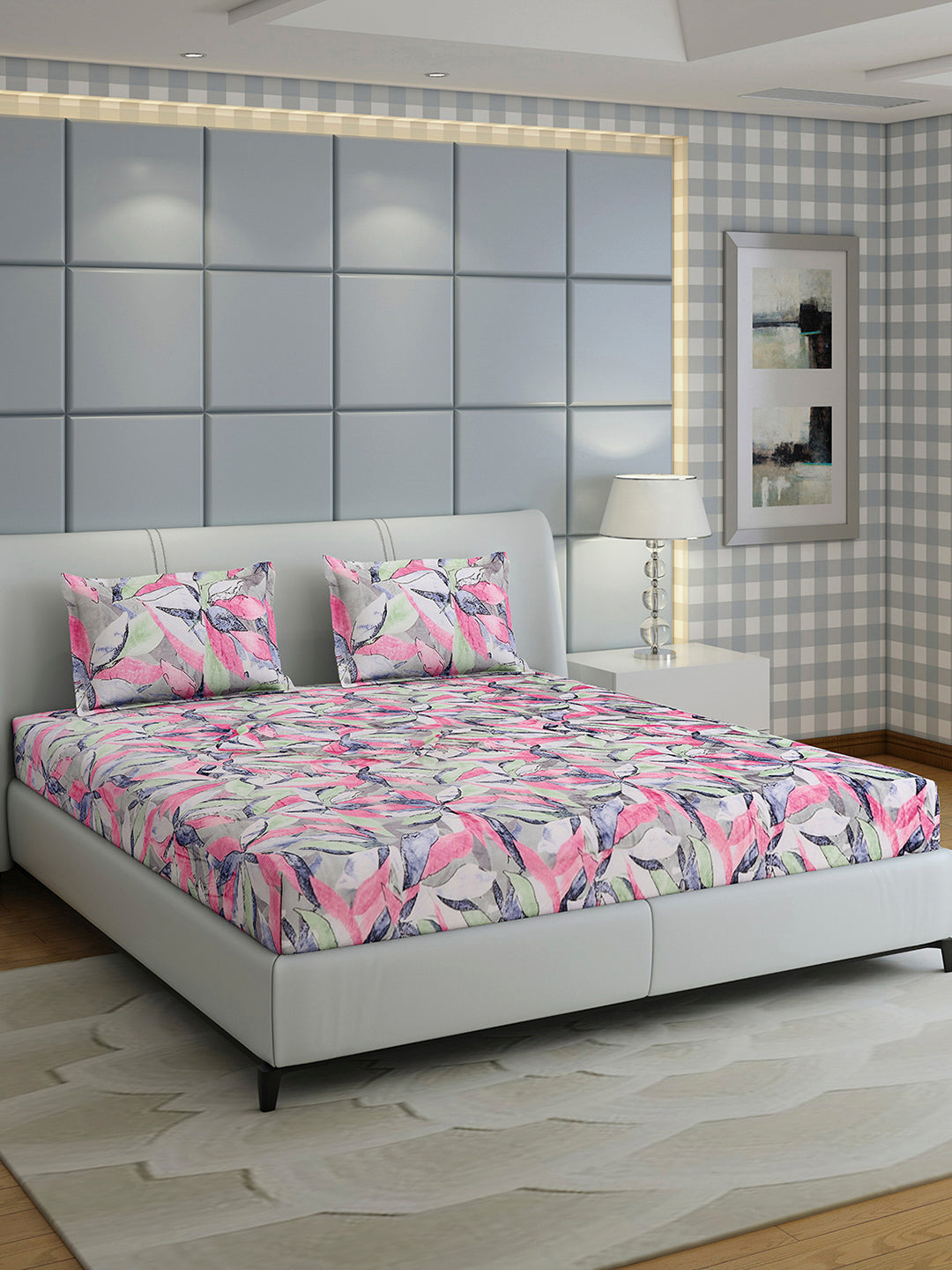 349 GSM Polyester King Bed 1 Bedsheet with 2 Pillow Cover (Carnival)