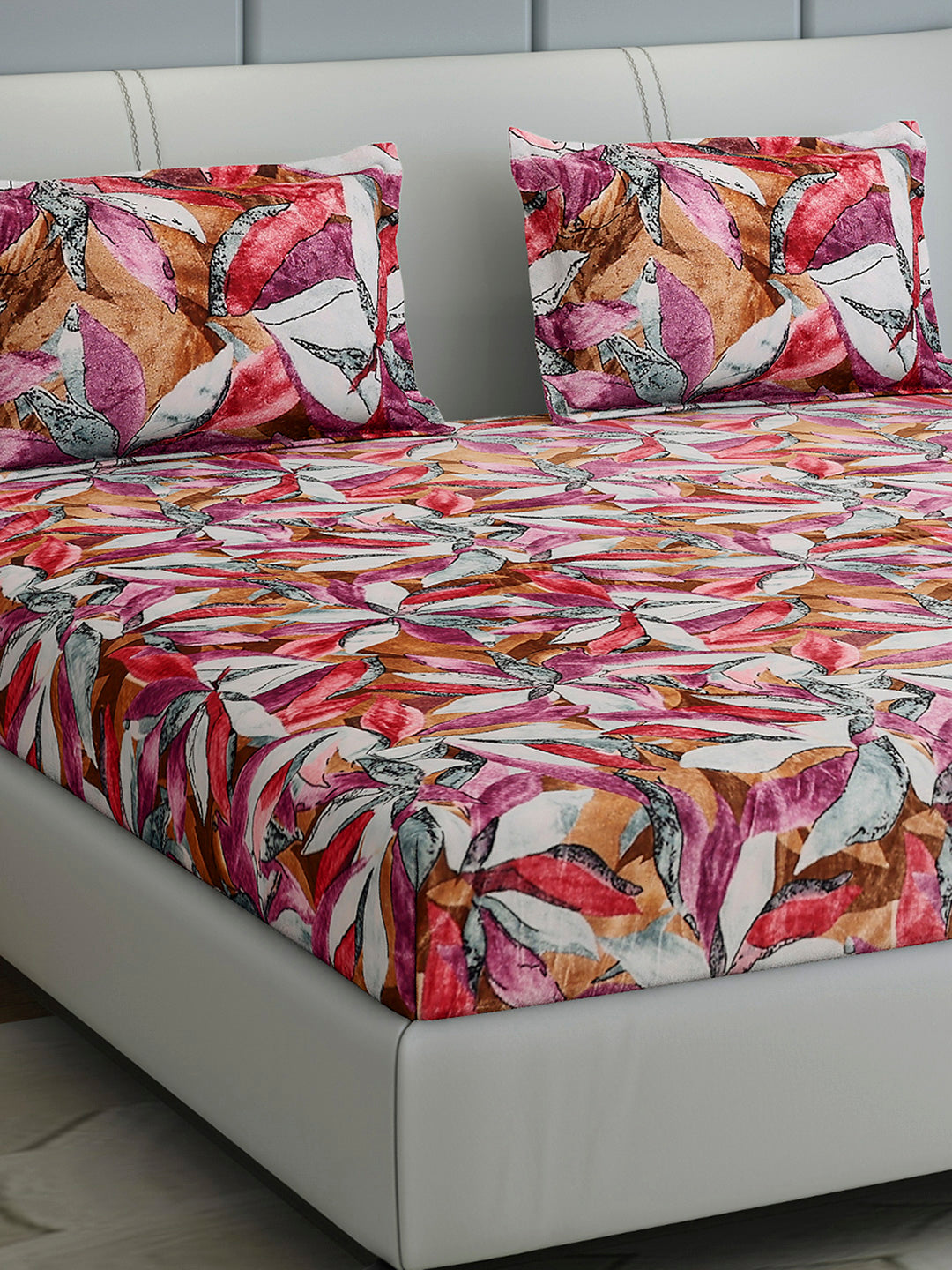 349 GSM Polyester King Bed 1 Bedsheet with 2 Pillow Cover (Carnival)