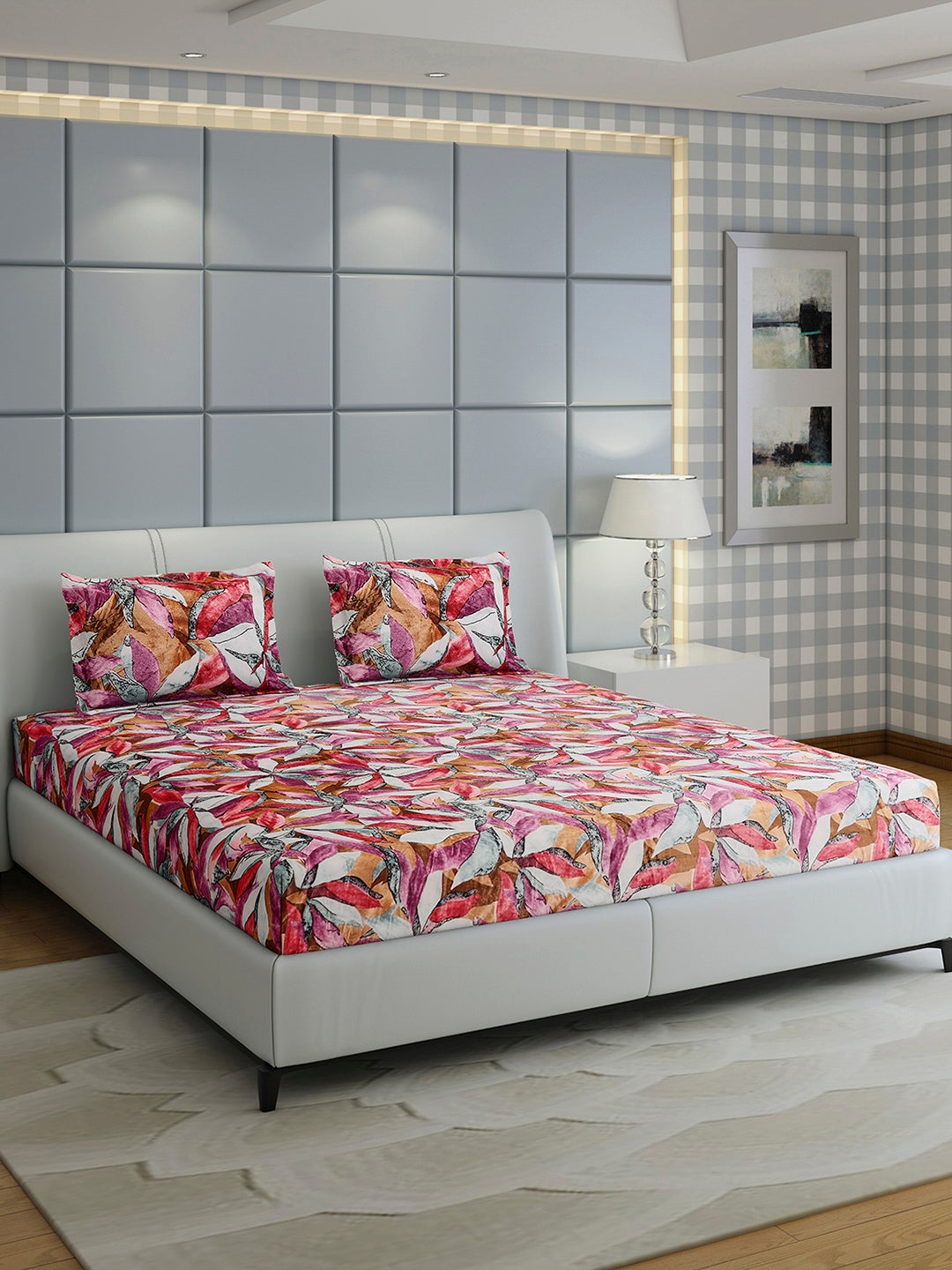 349 GSM Polyester King Bed 1 Bedsheet with 2 Pillow Cover (Carnival)