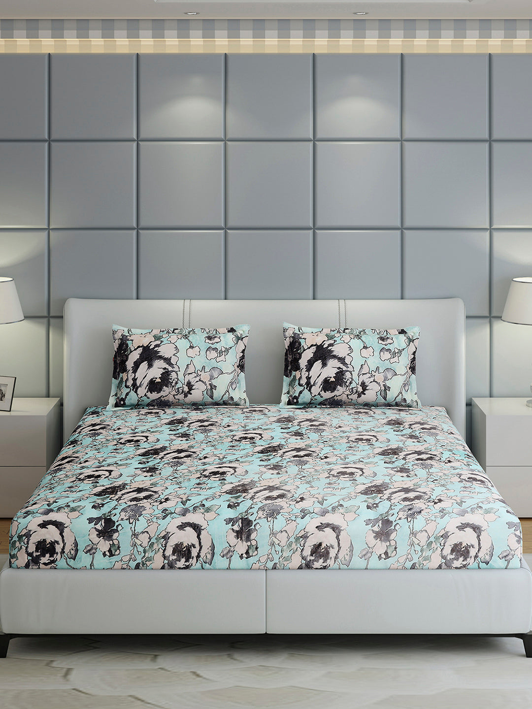 349 GSM Polyester King Bed 1 Bedsheet with 2 Pillow Cover (Carnival)