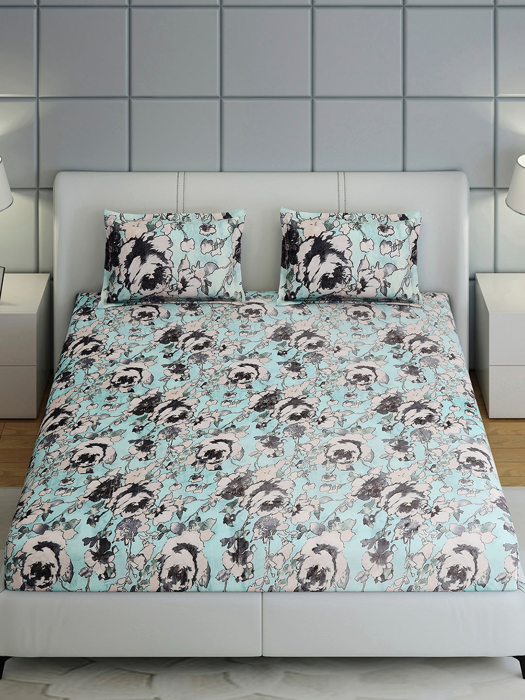 349 GSM Polyester King Bed 1 Bedsheet with 2 Pillow Cover (Carnival)