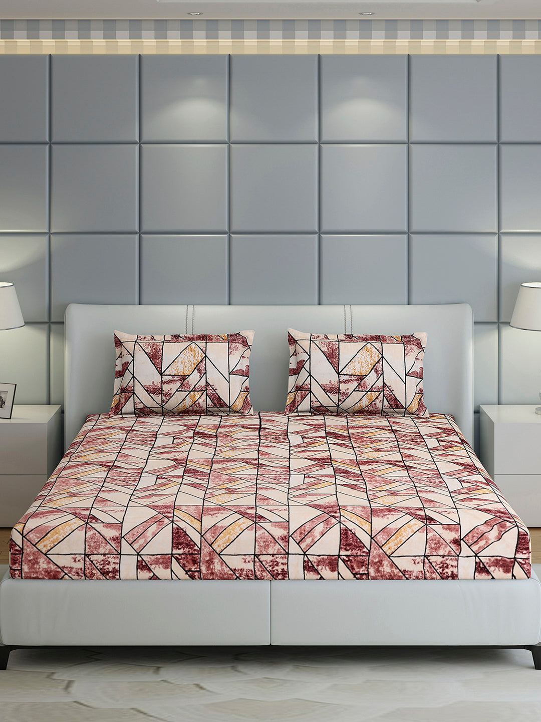 349 GSM Polyester King Bed 1 Bedsheet with 2 Pillow Cover (Carnival)