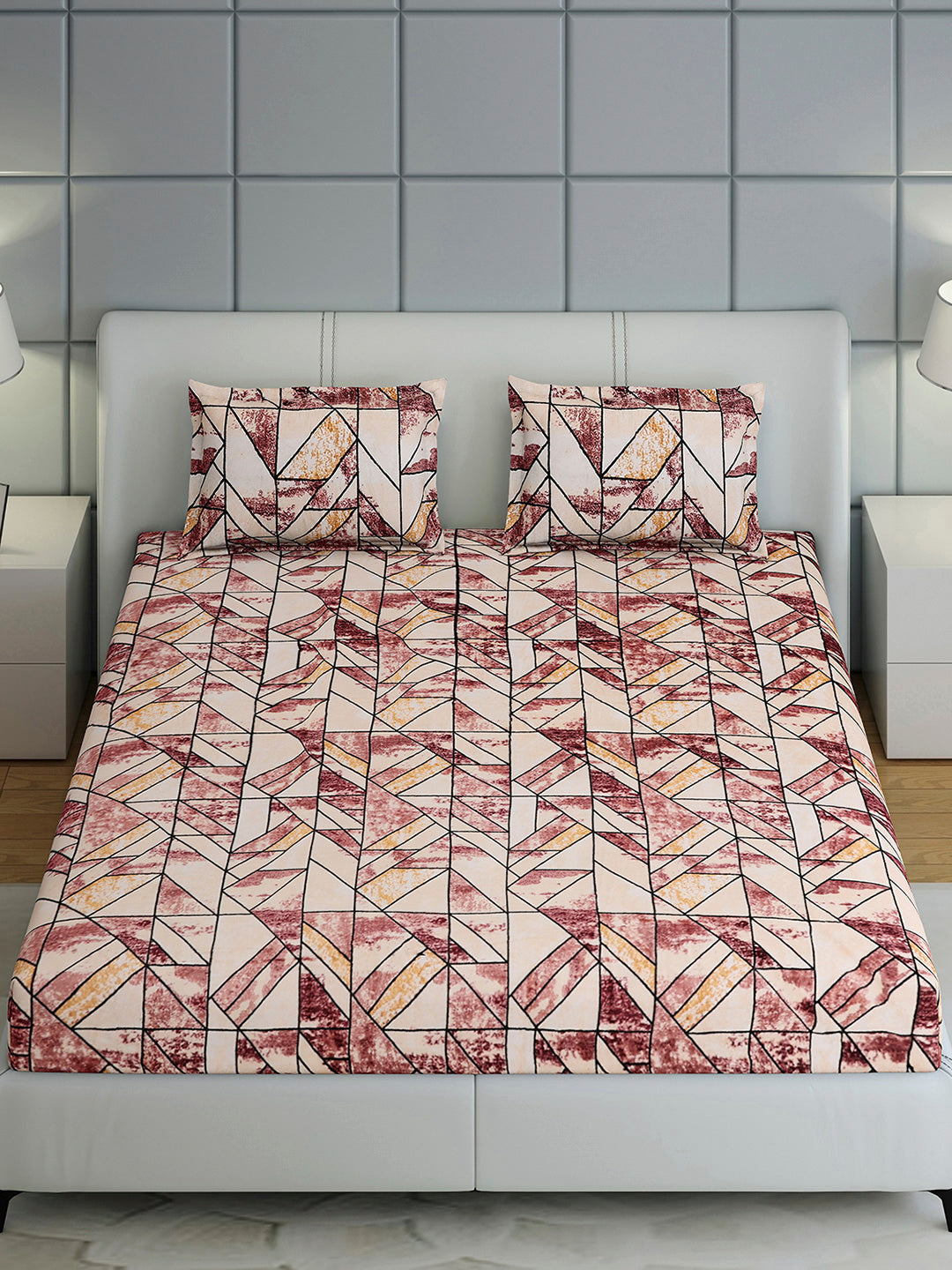 349 GSM Polyester King Bed 1 Bedsheet with 2 Pillow Cover (Carnival)