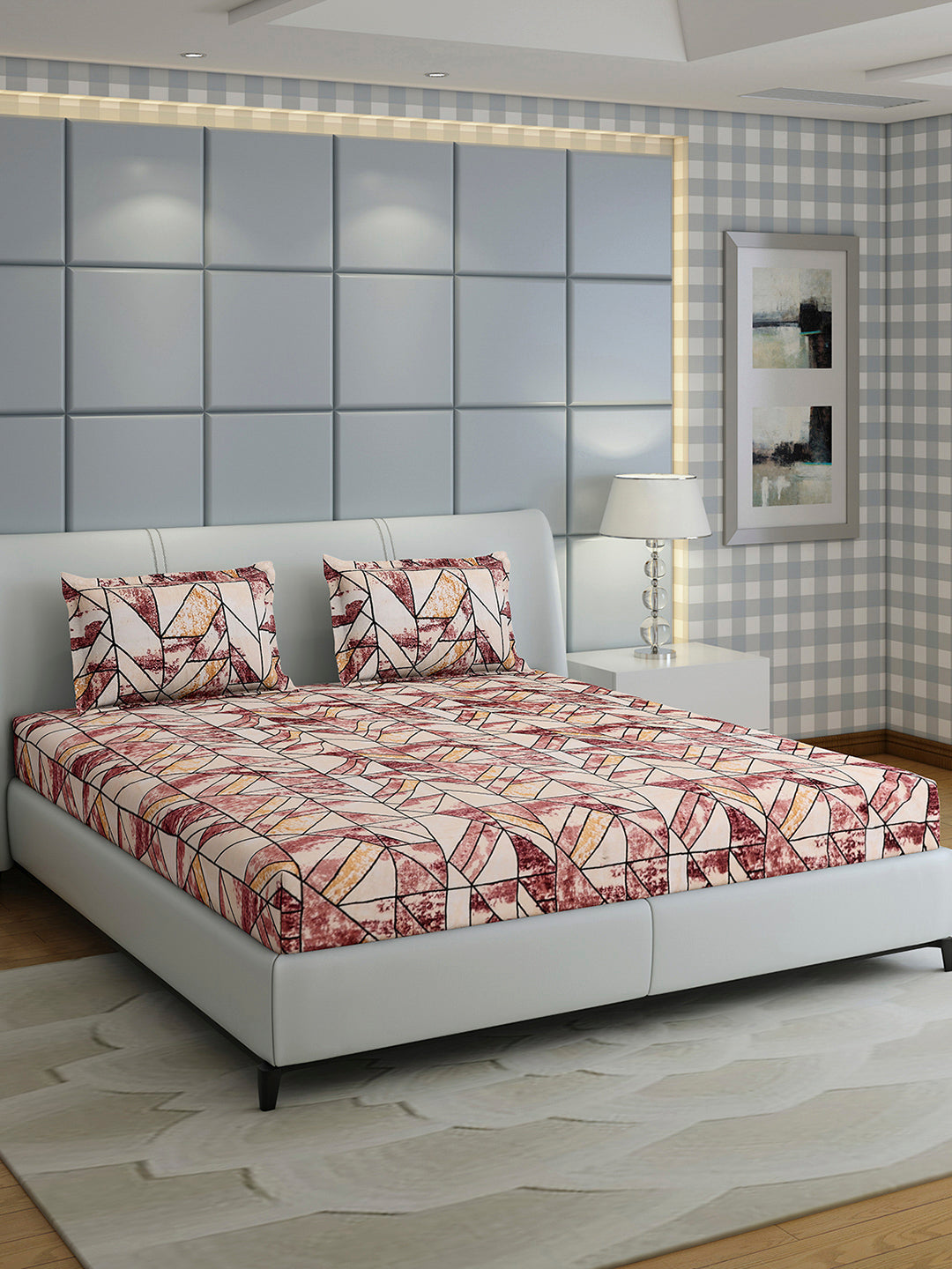 349 GSM Polyester King Bed 1 Bedsheet with 2 Pillow Cover (Carnival)