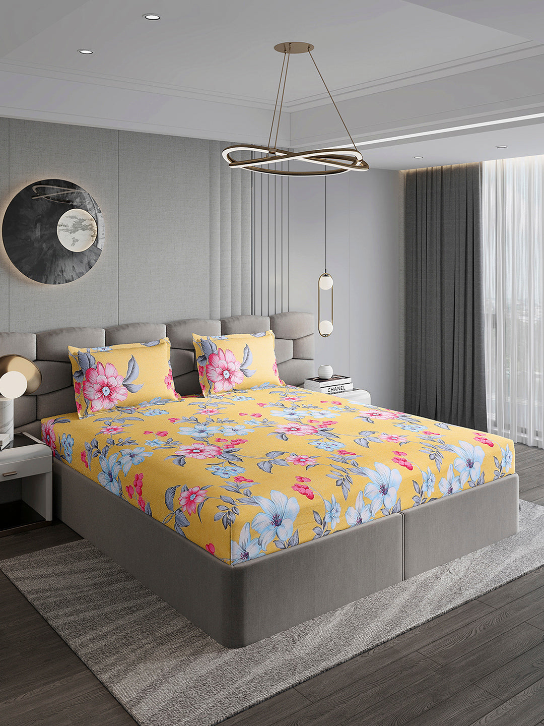 155 GSM Micro Double Bed 1 Bedsheet with 2 Pillow Cover (Clare)