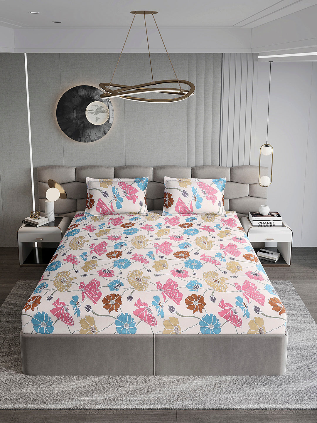 155 GSM Micro Double Bed 1 Bedsheet with 2 Pillow Cover (Clare)