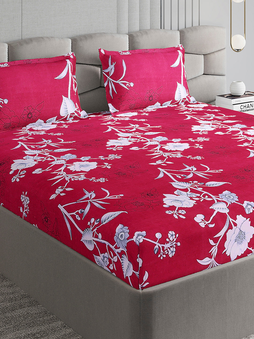 254 GSM Micro King Fitted Bed 1 Fitted Bedsheet with 2 Pillow Cover (Clare FT)