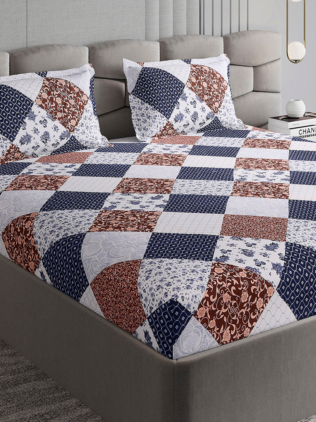 254 GSM Micro King Fitted Bed 1 Fitted Bedsheet with 2 Pillow Cover (Clare FT)