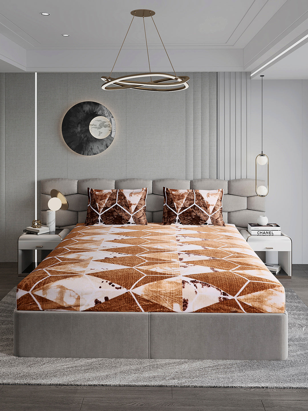 374 GSM Polyester Double Bed 1 Bedsheet with 2 Pillow Cover (Impression)