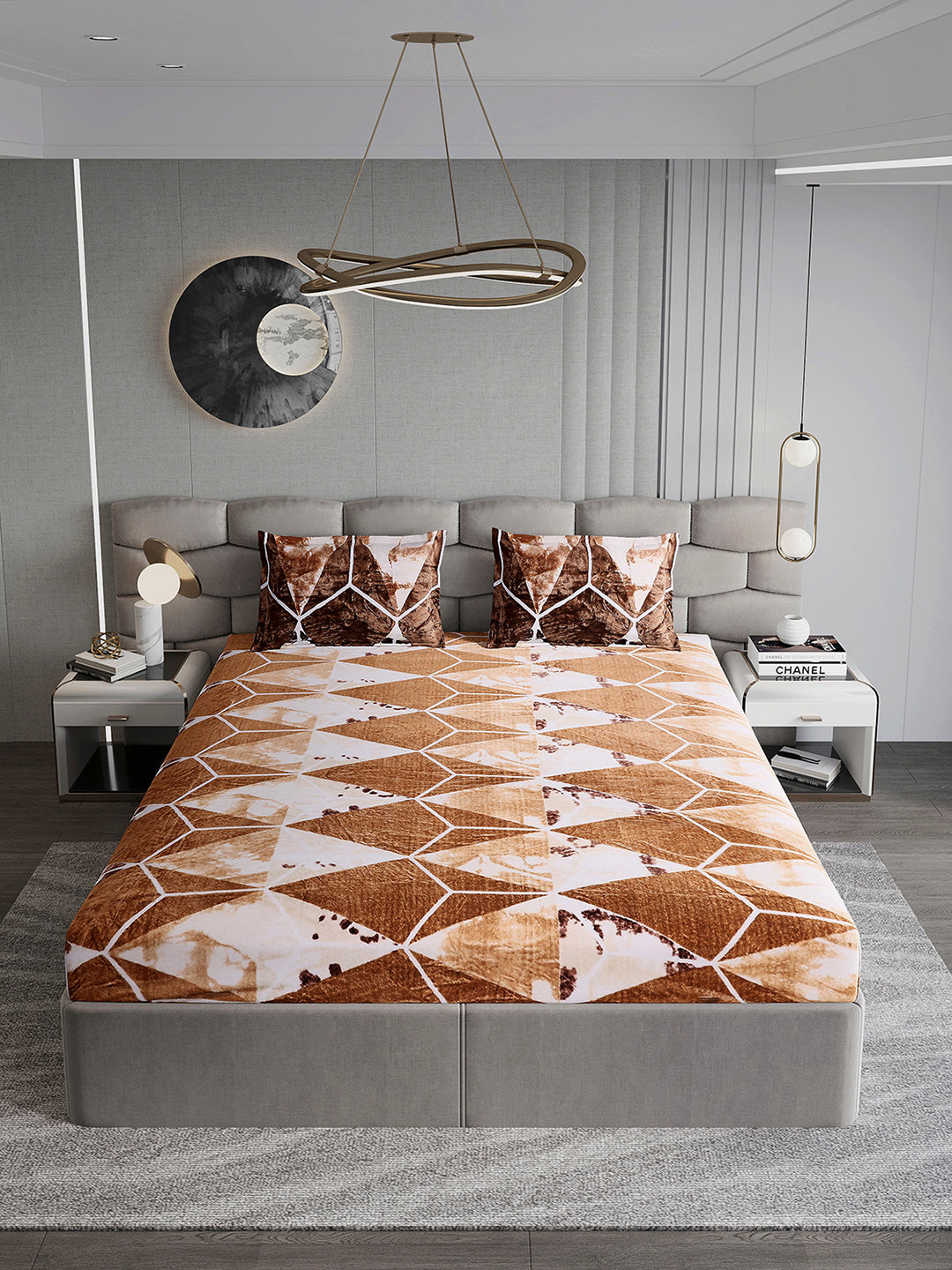 374 GSM Polyester Double Bed 1 Bedsheet with 2 Pillow Cover (Impression)
