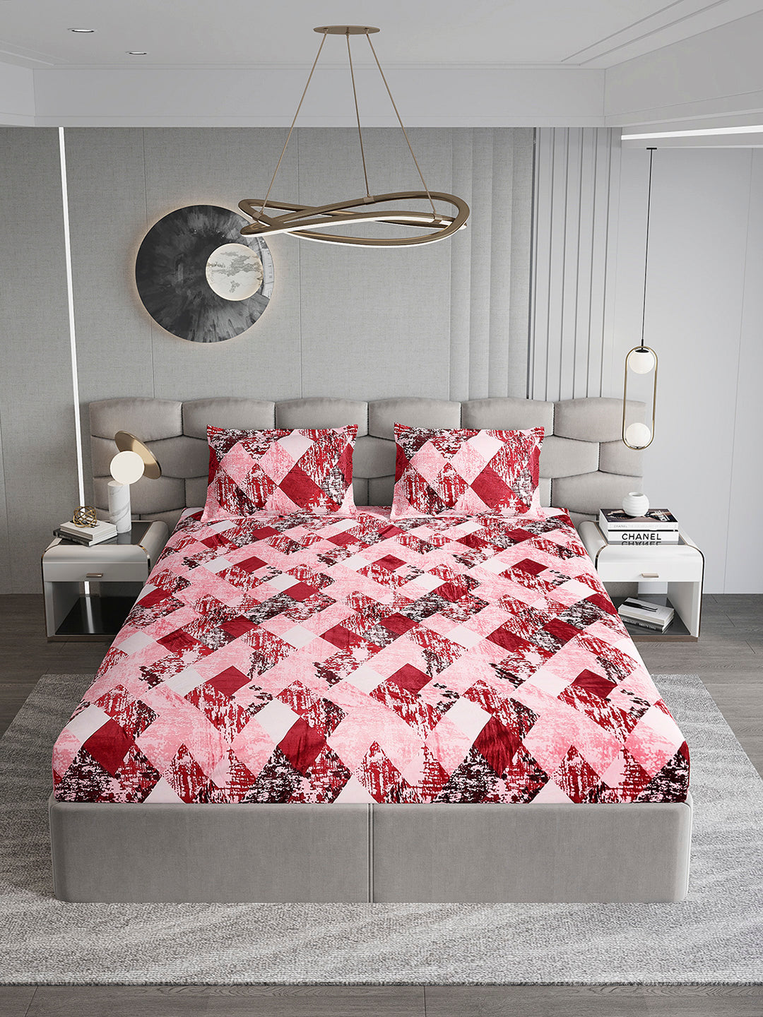 374 GSM Polyester Double Bed 1 Bedsheet with 2 Pillow Cover (Impression)