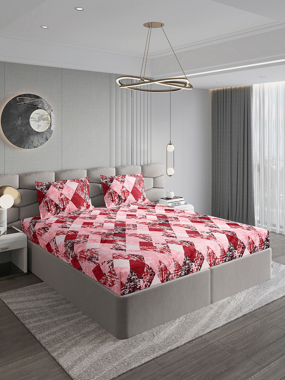 374 GSM Polyester Double Bed 1 Bedsheet with 2 Pillow Cover (Impression)