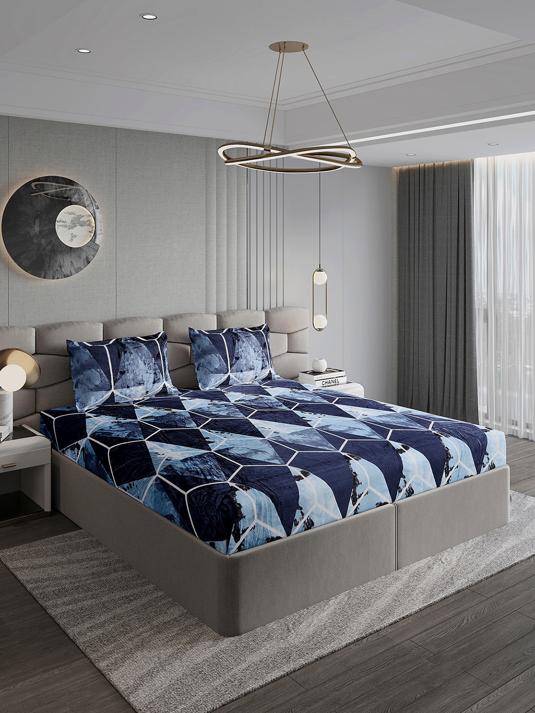 374 GSM Polyester Double Bed 1 Bedsheet with 2 Pillow Cover (Impression)