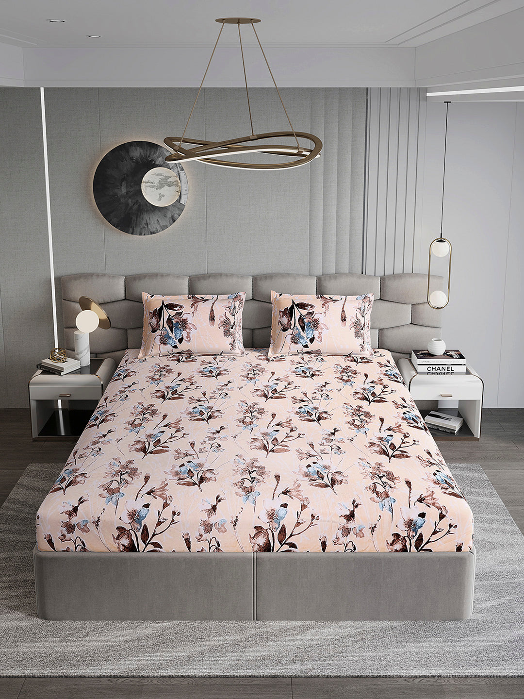 374 GSM Polyester Double Bed 1 Bedsheet with 2 Pillow Cover (Impression)