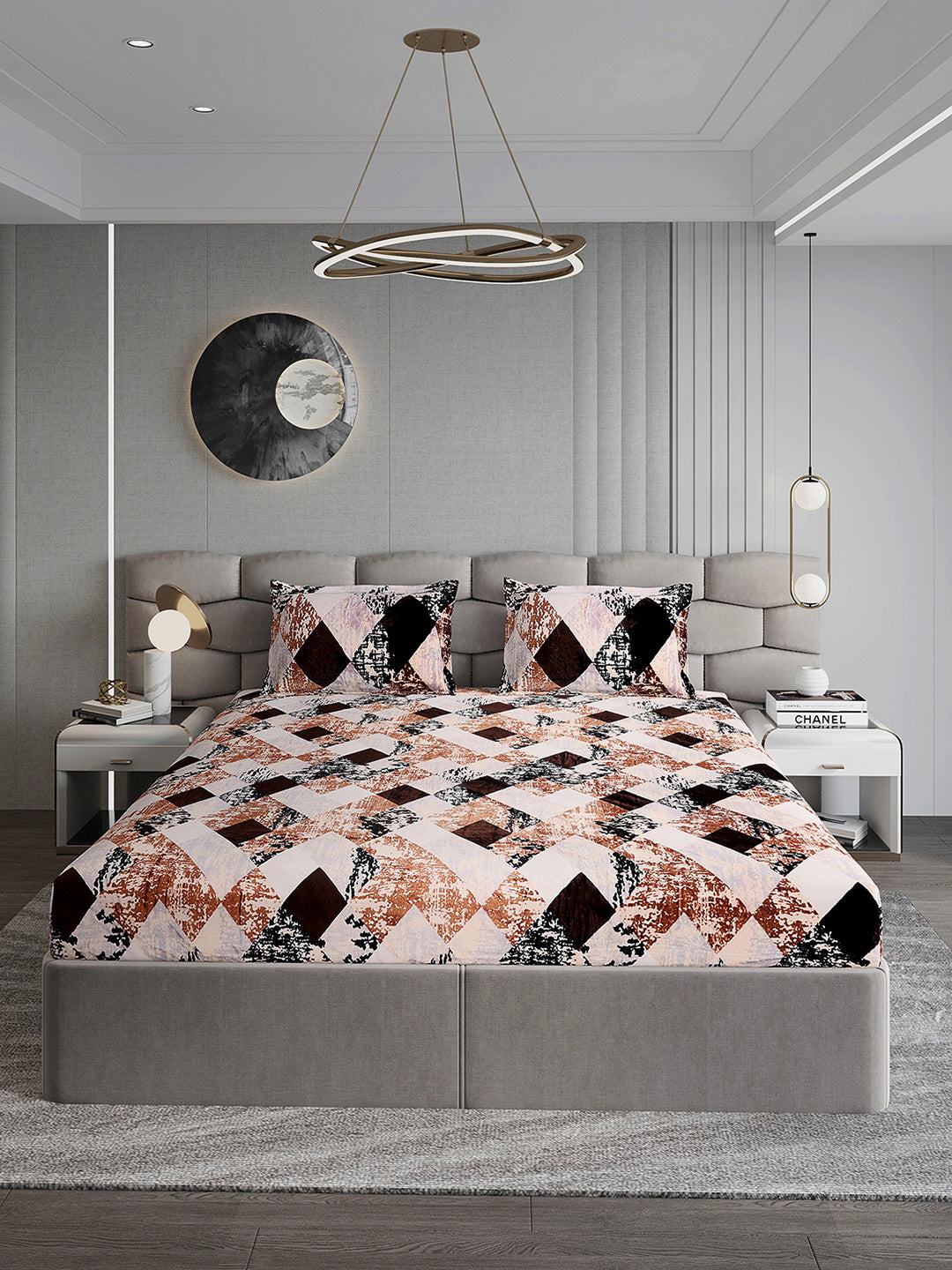374 GSM Polyester Double Bed 1 Bedsheet with 2 Pillow Cover (Impression)