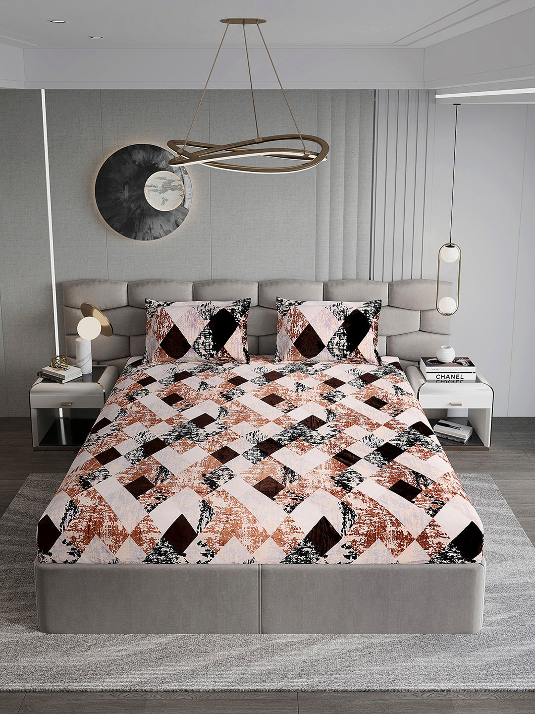 374 GSM Polyester Double Bed 1 Bedsheet with 2 Pillow Cover (Impression)