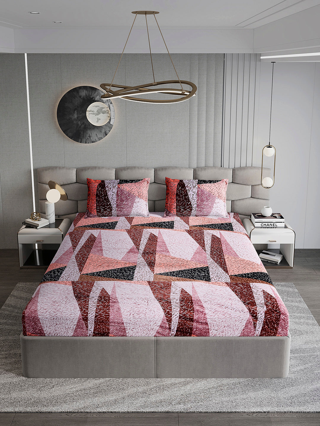 374 GSM Polyester Double Bed 1 Bedsheet with 2 Pillow Cover (Impression)